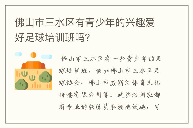 佛山市三水区有青少年的兴趣爱好足球培训班吗？