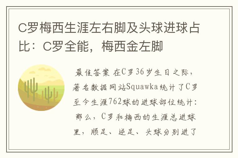 C罗梅西生涯左右脚及头球进球占比：C罗全能，梅西金左脚