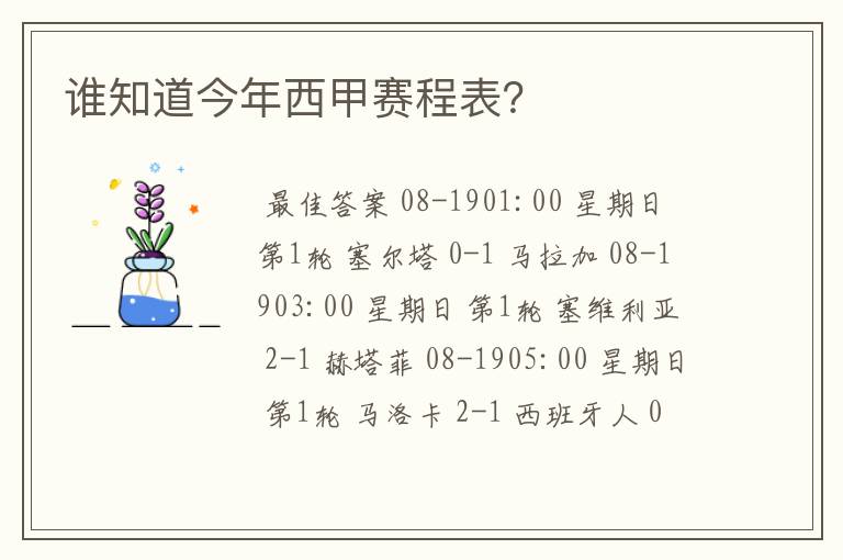 谁知道今年西甲赛程表？