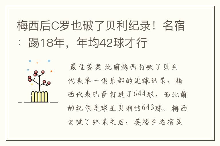 梅西后C罗也破了贝利纪录！名宿：踢18年，年均42球才行