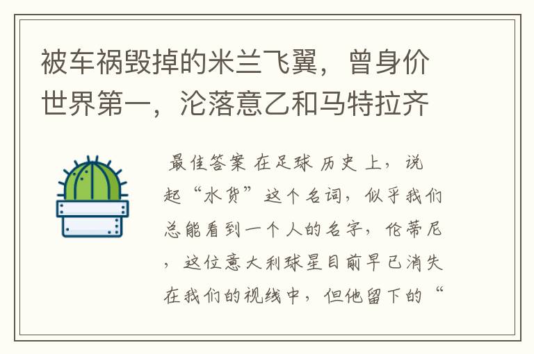 被车祸毁掉的米兰飞翼，曾身价世界第一，沦落意乙和马特拉齐结仇