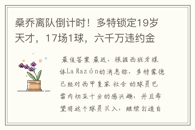 桑乔离队倒计时！多特锁定19岁天才，17场1球，六千万违约金