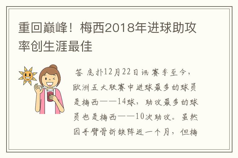 重回巅峰！梅西2018年进球助攻率创生涯最佳