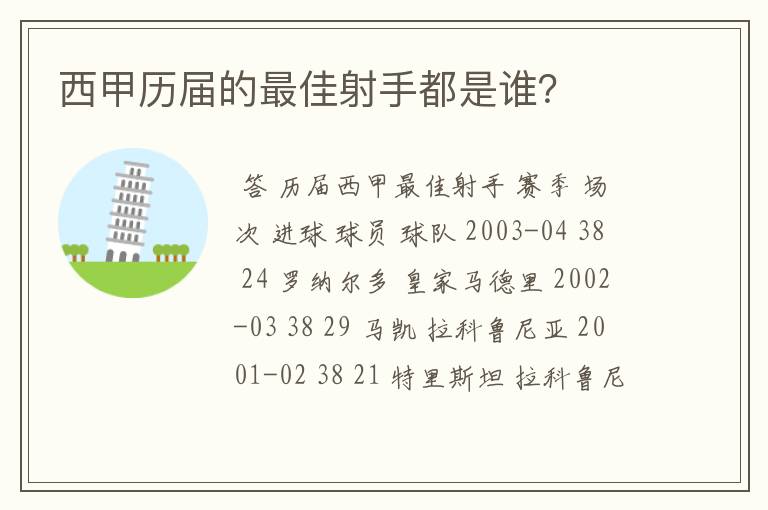 西甲历届的最佳射手都是谁？