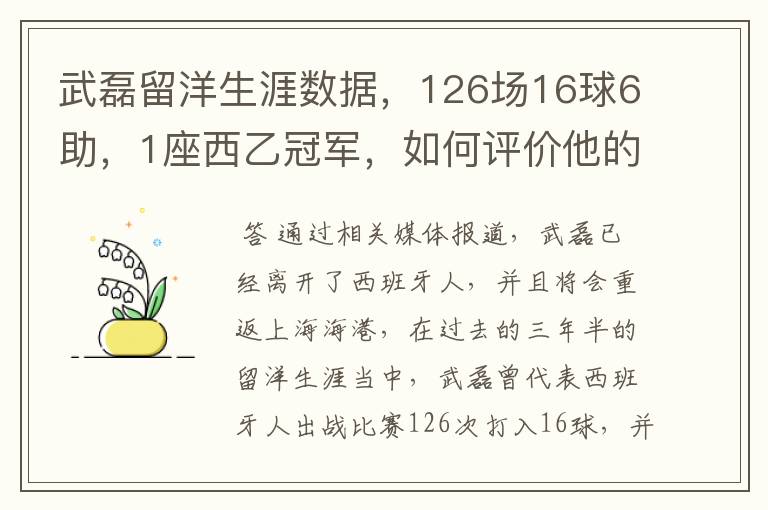 武磊留洋生涯数据，126场16球6助，1座西乙冠军，如何评价他的表现？