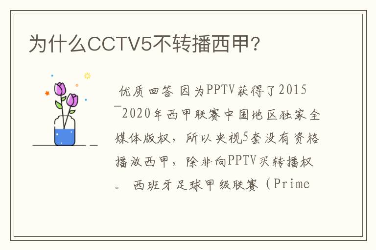 为什么CCTV5不转播西甲?