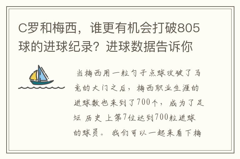 C罗和梅西，谁更有机会打破805球的进球纪录？进球数据告诉你答案