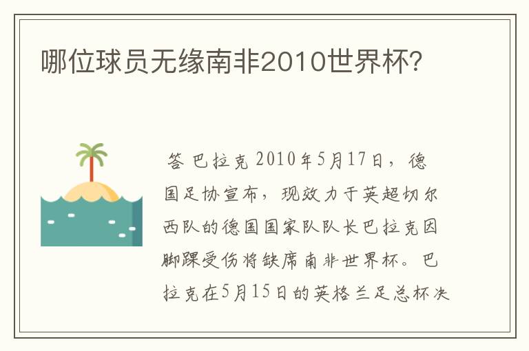 哪位球员无缘南非2010世界杯？