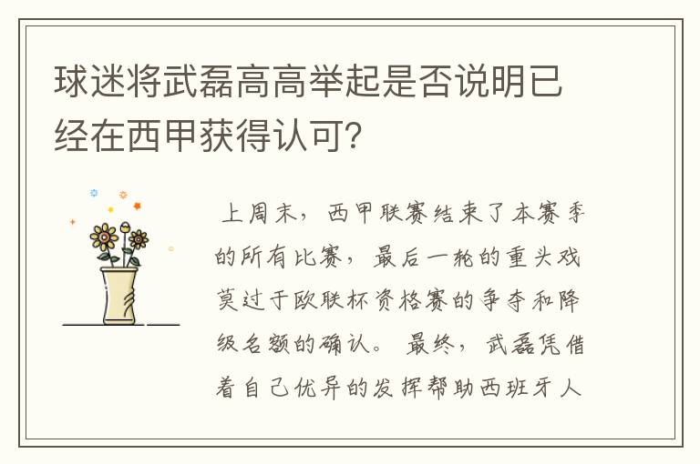 球迷将武磊高高举起是否说明已经在西甲获得认可？