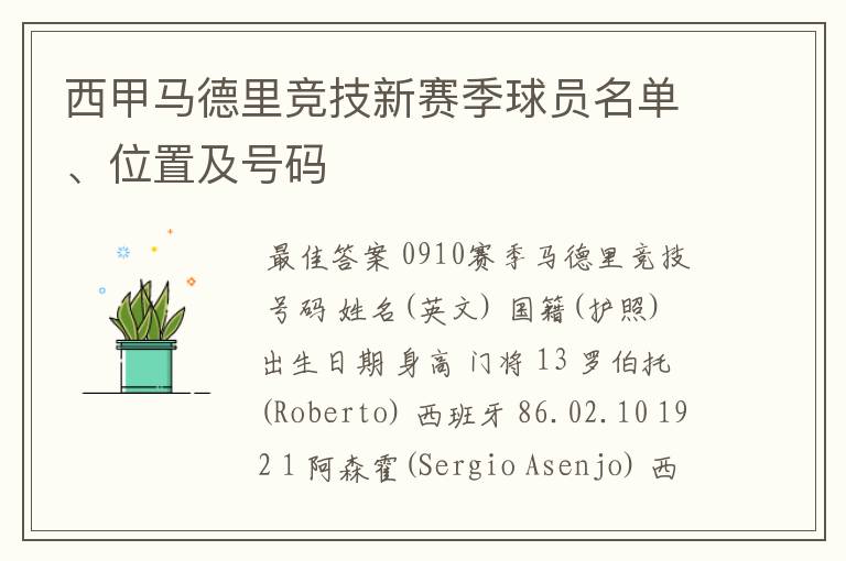 西甲马德里竞技新赛季球员名单、位置及号码