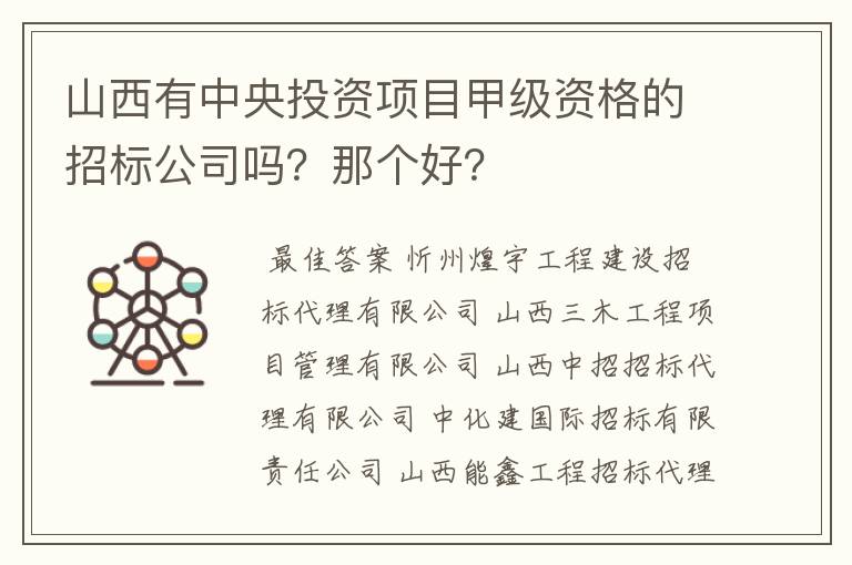 山西有中央投资项目甲级资格的招标公司吗？那个好？