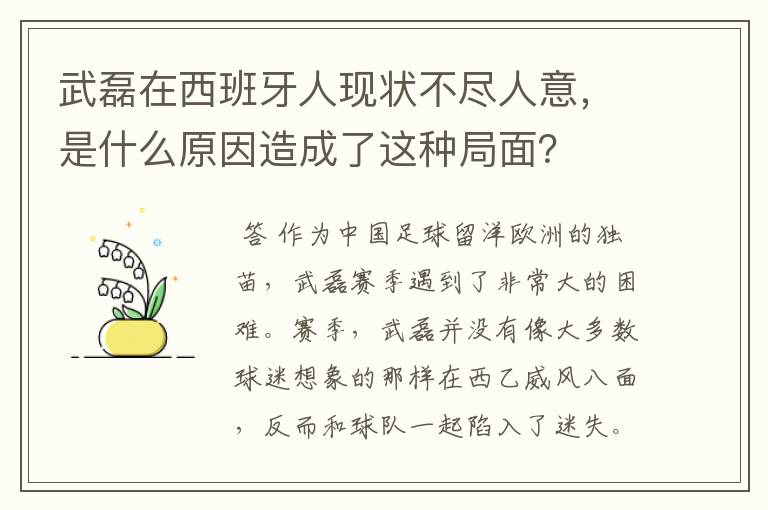 武磊在西班牙人现状不尽人意，是什么原因造成了这种局面？