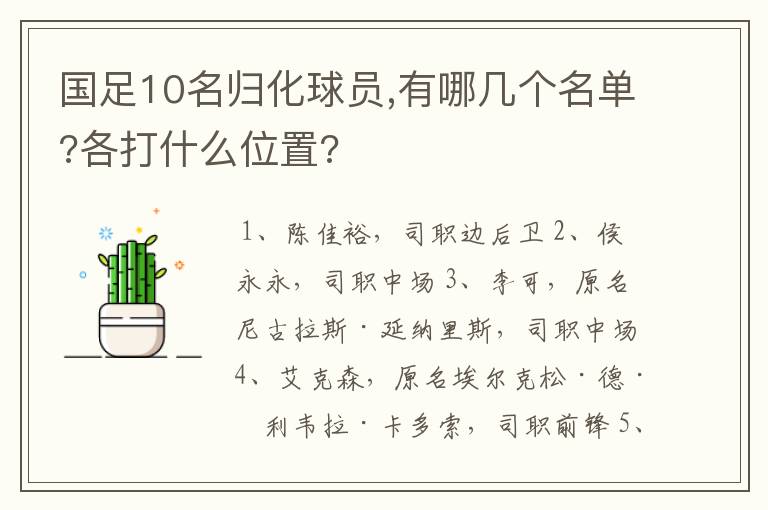 国足10名归化球员,有哪几个名单?各打什么位置?