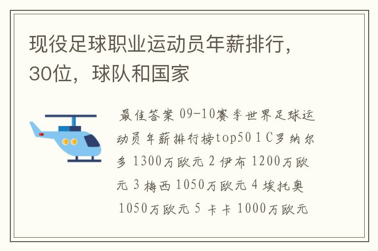 现役足球职业运动员年薪排行，30位，球队和国家