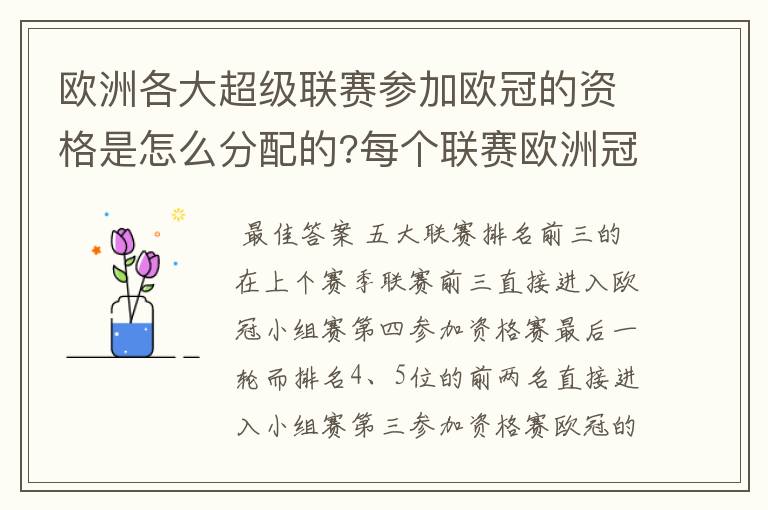 欧洲各大超级联赛参加欧冠的资格是怎么分配的?每个联赛欧洲冠军杯参赛队