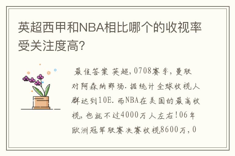 英超西甲和NBA相比哪个的收视率受关注度高？