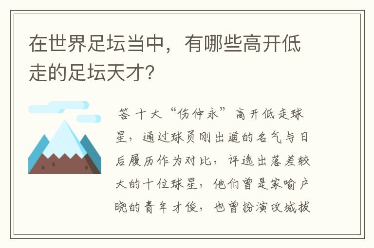 在世界足坛当中，有哪些高开低走的足坛天才？