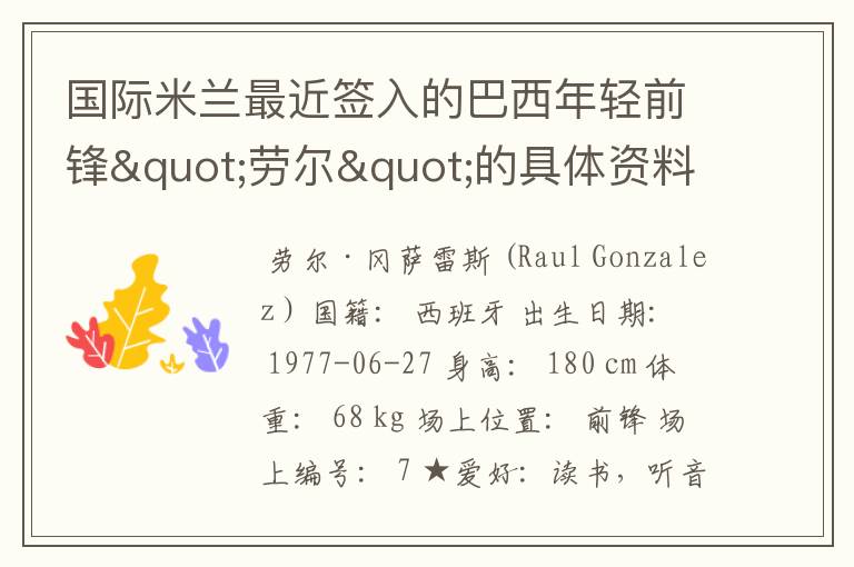 国际米兰最近签入的巴西年轻前锋"劳尔"的具体资料