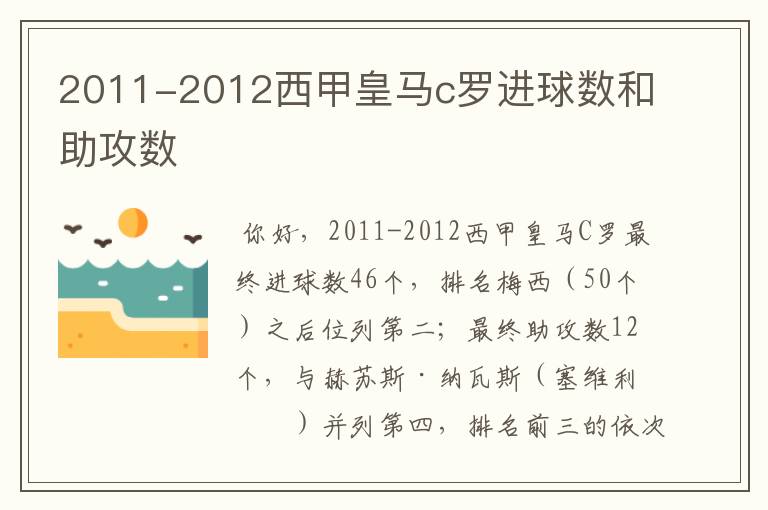 2011-2012西甲皇马c罗进球数和助攻数