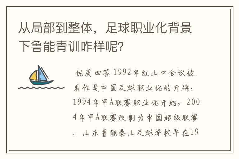 从局部到整体，足球职业化背景下鲁能青训咋样呢？