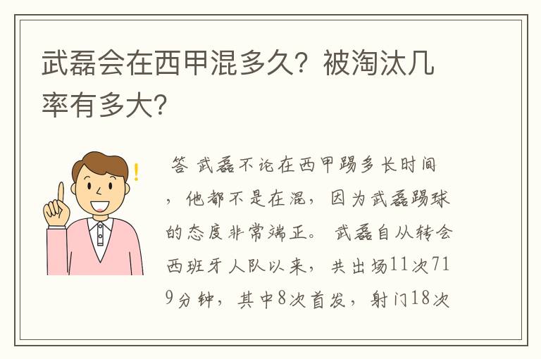 武磊会在西甲混多久？被淘汰几率有多大？