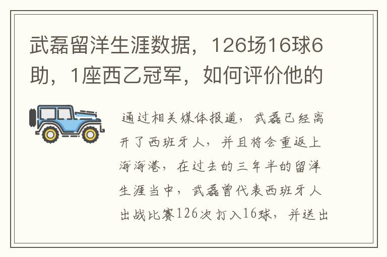 武磊留洋生涯数据，126场16球6助，1座西乙冠军，如何评价他的表现？