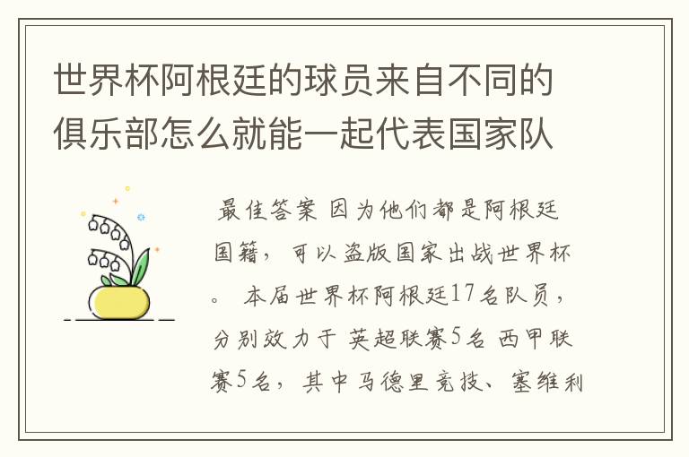 世界杯阿根廷的球员来自不同的俱乐部怎么就能一起代表国家队出战