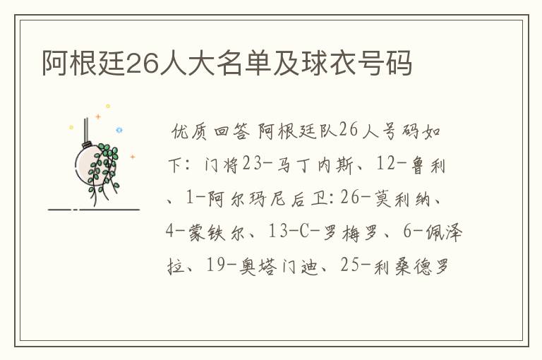 阿根廷26人大名单及球衣号码