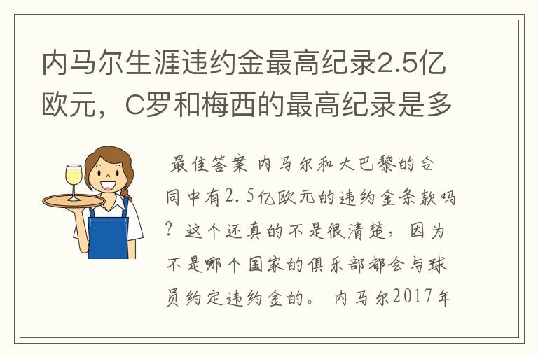 内马尔生涯违约金最高纪录2.5亿欧元，C罗和梅西的最高纪录是多少？