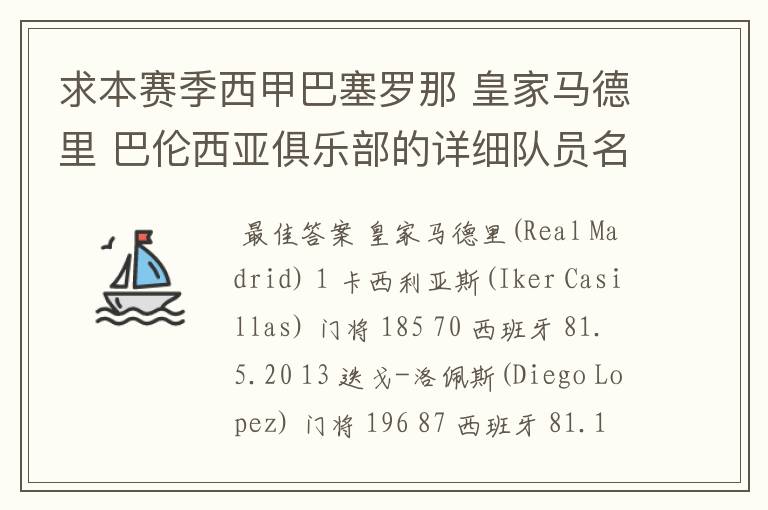 求本赛季西甲巴塞罗那 皇家马德里 巴伦西亚俱乐部的详细队员名单?