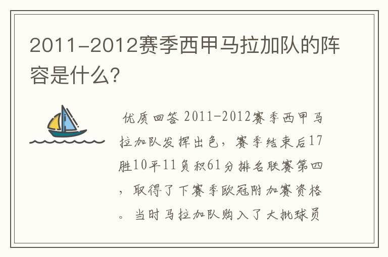 2011-2012赛季西甲马拉加队的阵容是什么？