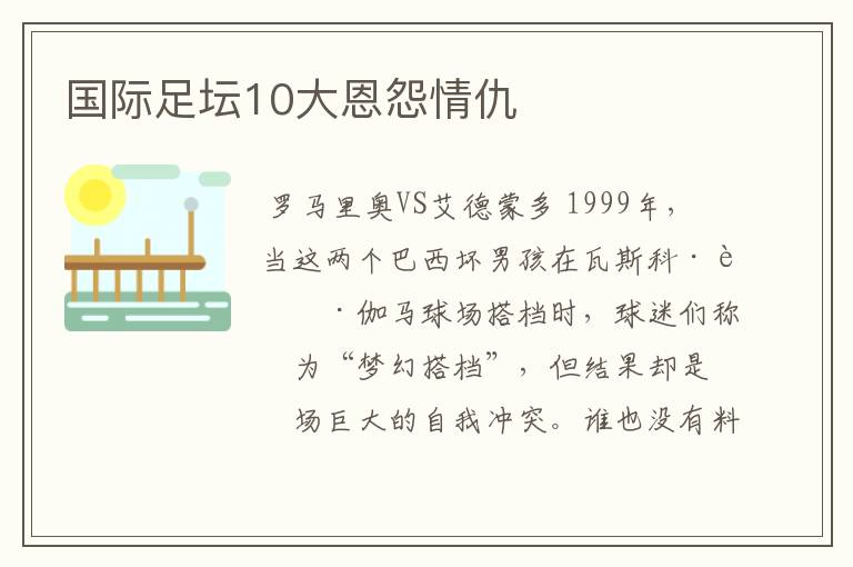 国际足坛10大恩怨情仇