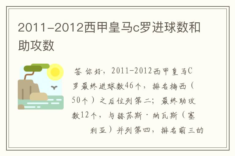 2011-2012西甲皇马c罗进球数和助攻数