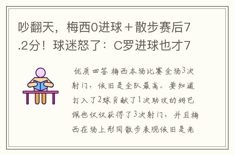 吵翻天，梅西0进球＋散步赛后7.2分！球迷怒了：C罗进球也才7分