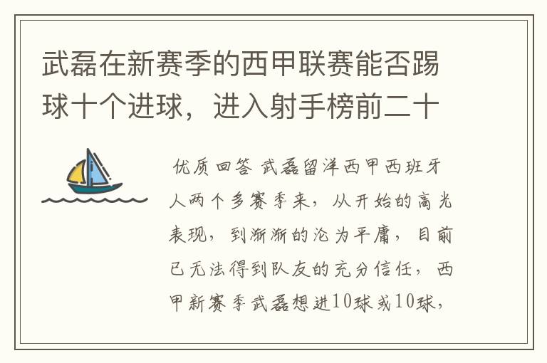 武磊在新赛季的西甲联赛能否踢球十个进球，进入射手榜前二十？