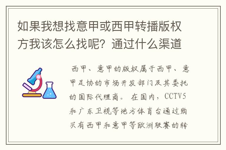 如果我想找意甲或西甲转播版权方我该怎么找呢？通过什么渠道？