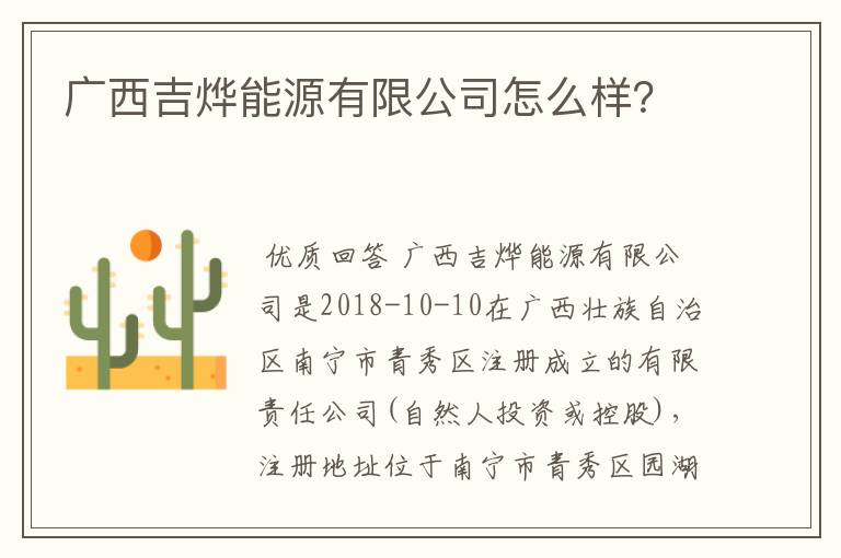 广西吉烨能源有限公司怎么样？