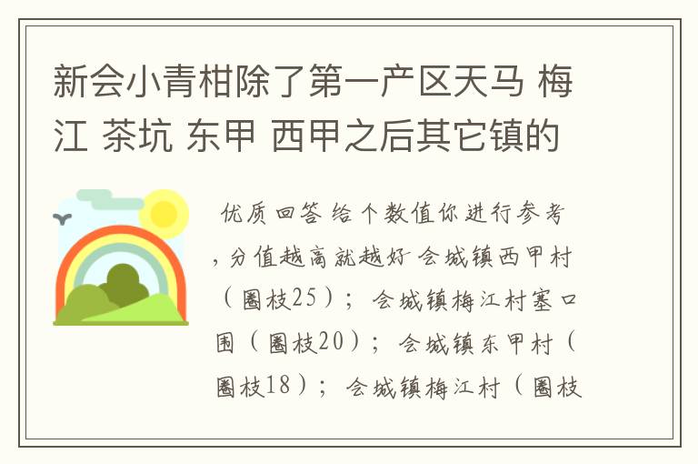 新会小青柑除了第一产区天马 梅江 茶坑 东甲 西甲之后其它镇的比较好的排序哪个镇比较好的