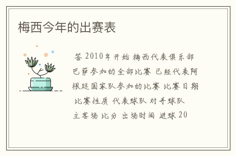 梅西今年的出赛表