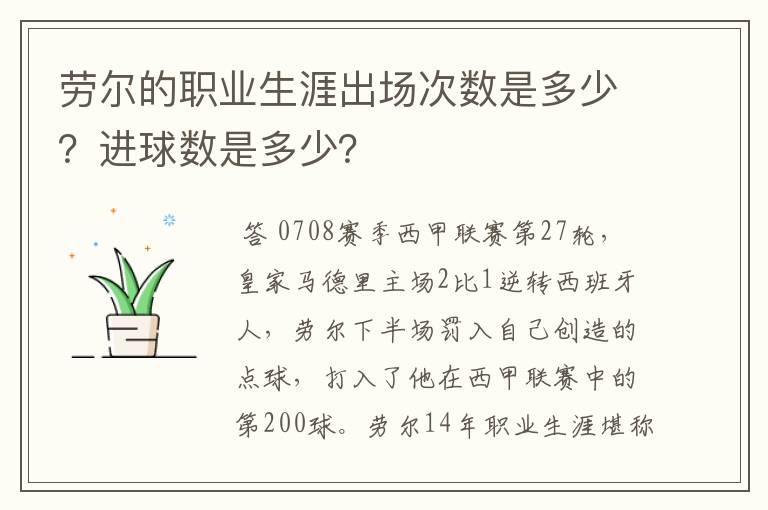 劳尔的职业生涯出场次数是多少？进球数是多少？