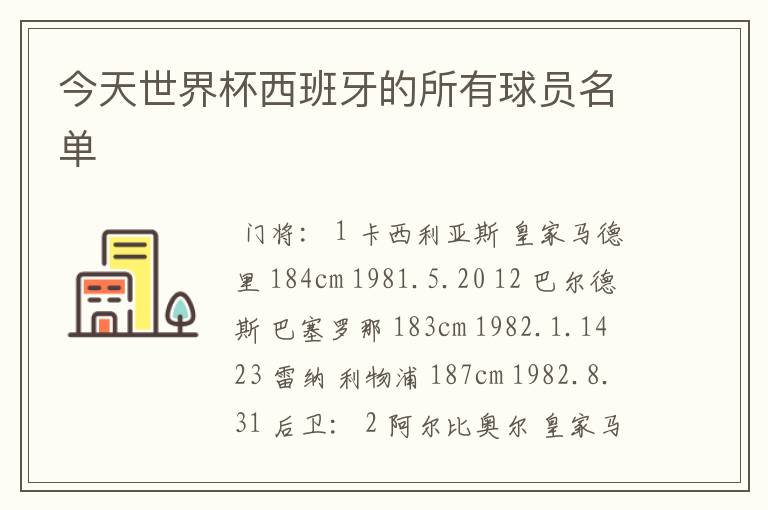 今天世界杯西班牙的所有球员名单