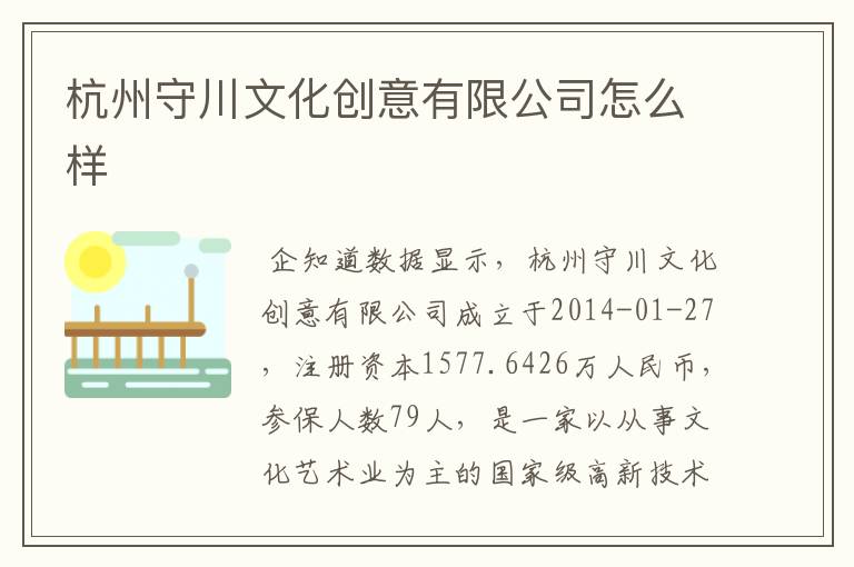 杭州守川文化创意有限公司怎么样