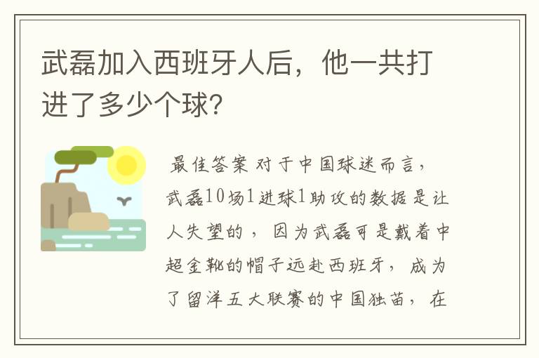 武磊加入西班牙人后，他一共打进了多少个球？