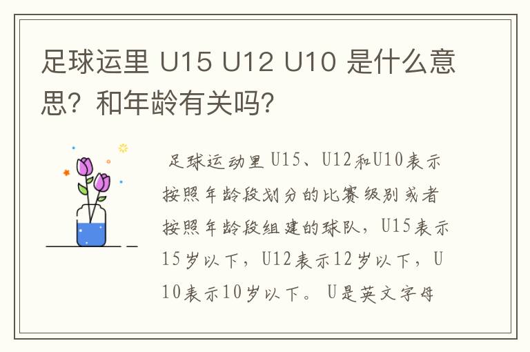 足球运里 U15 U12 U10 是什么意思？和年龄有关吗？