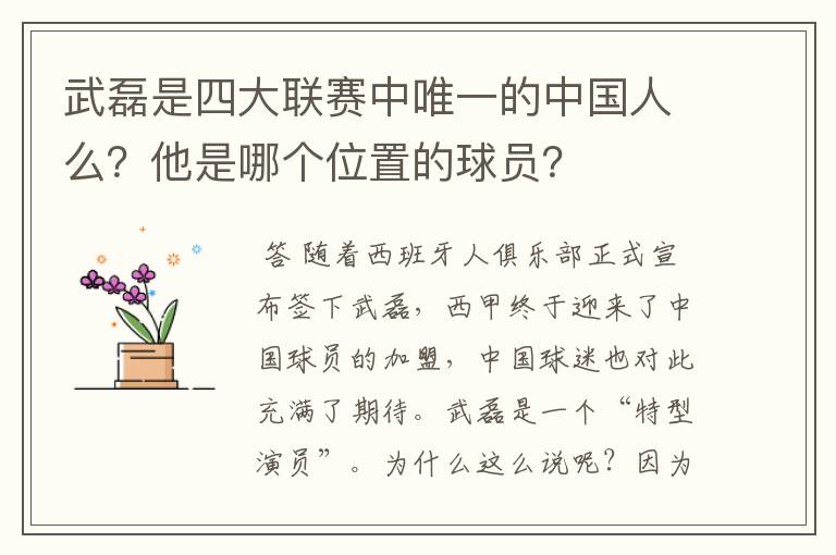 武磊是四大联赛中唯一的中国人么？他是哪个位置的球员？