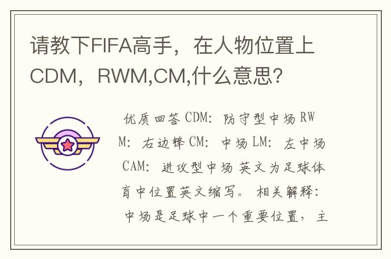 请教下FIFA高手，在人物位置上CDM，RWM,CM,什么意思？