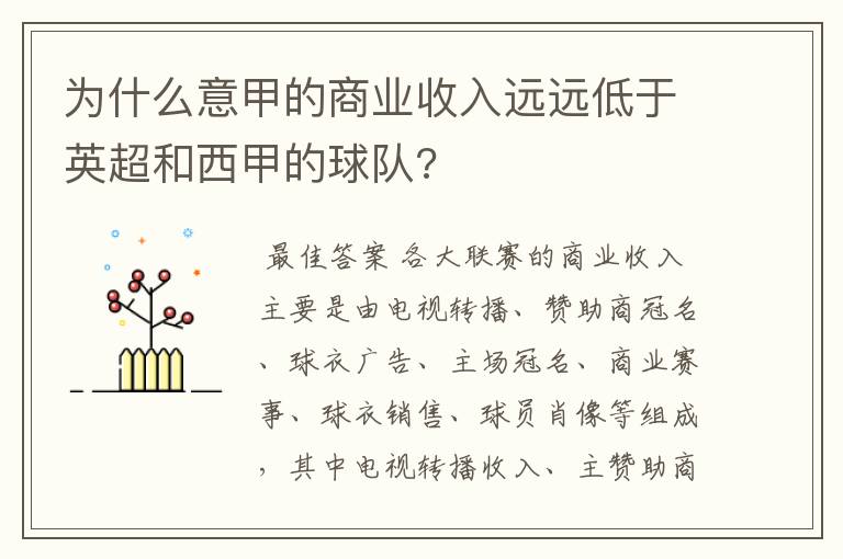 为什么意甲的商业收入远远低于英超和西甲的球队?