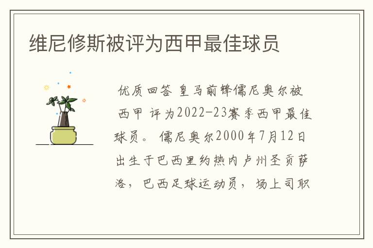 维尼修斯被评为西甲最佳球员