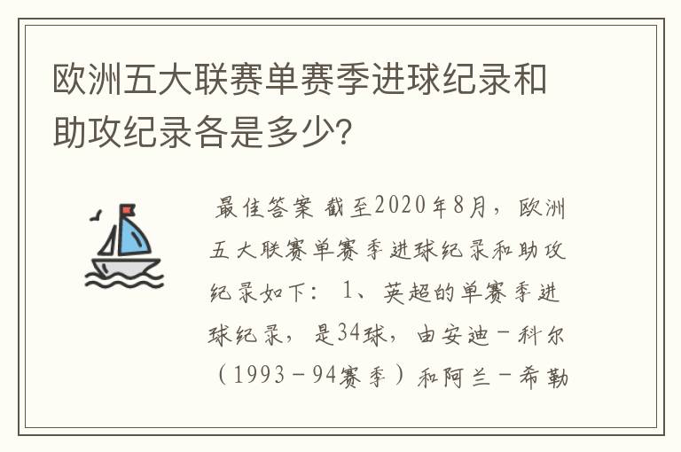 欧洲五大联赛单赛季进球纪录和助攻纪录各是多少？