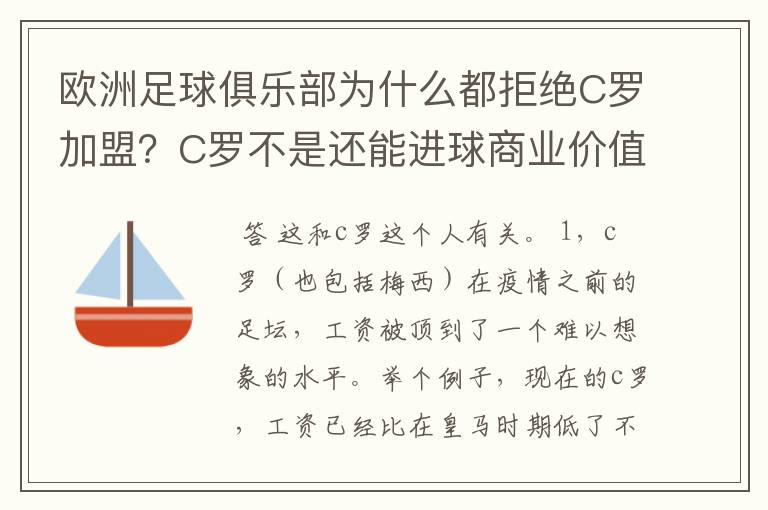 欧洲足球俱乐部为什么都拒绝C罗加盟？C罗不是还能进球商业价值也很高吗？